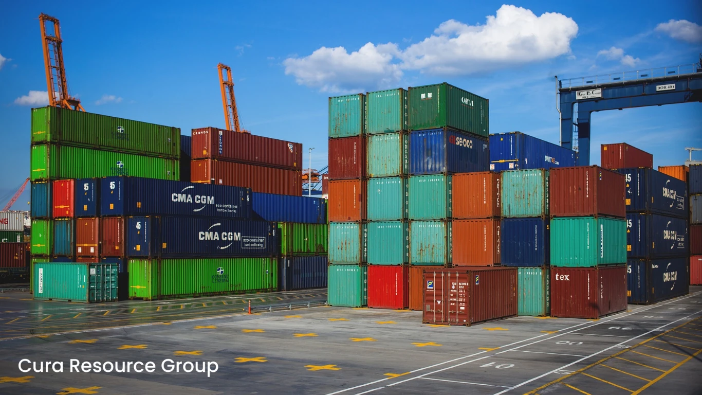 Business professionals reviewing logistics case studies and supply chain resources