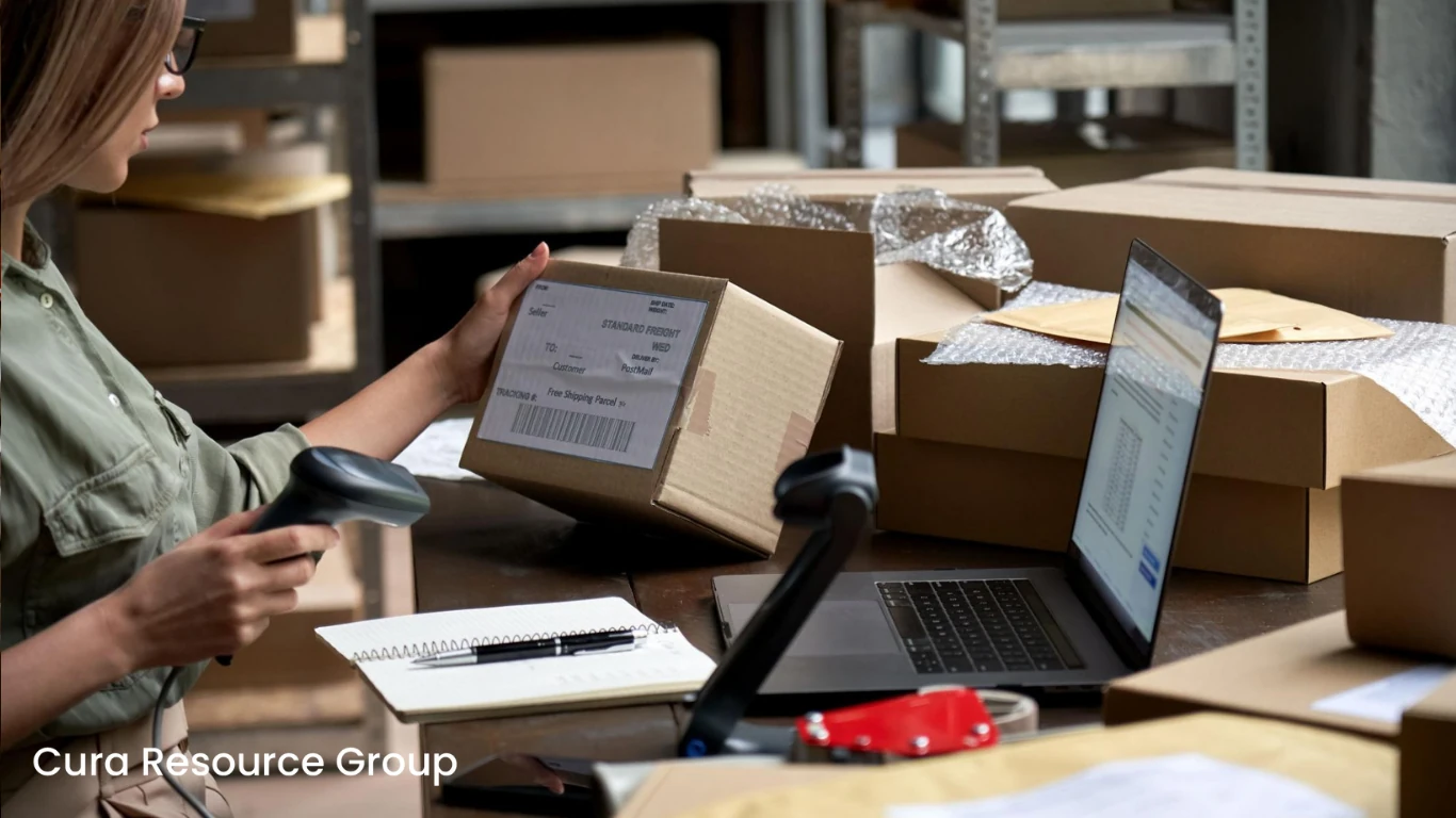 Ecommerce order processing with barcode scanning packing and shipping