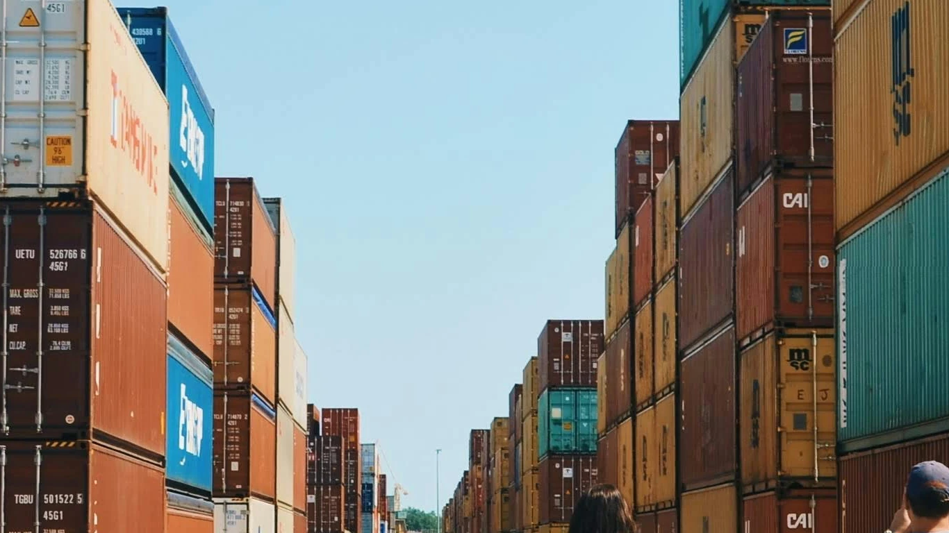stacked shipping containers at logistics yard showing efficient supply chain and faster delivery