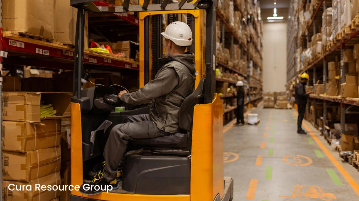 Warehouse workers handling picking packing and inventory operations in a logistics facility