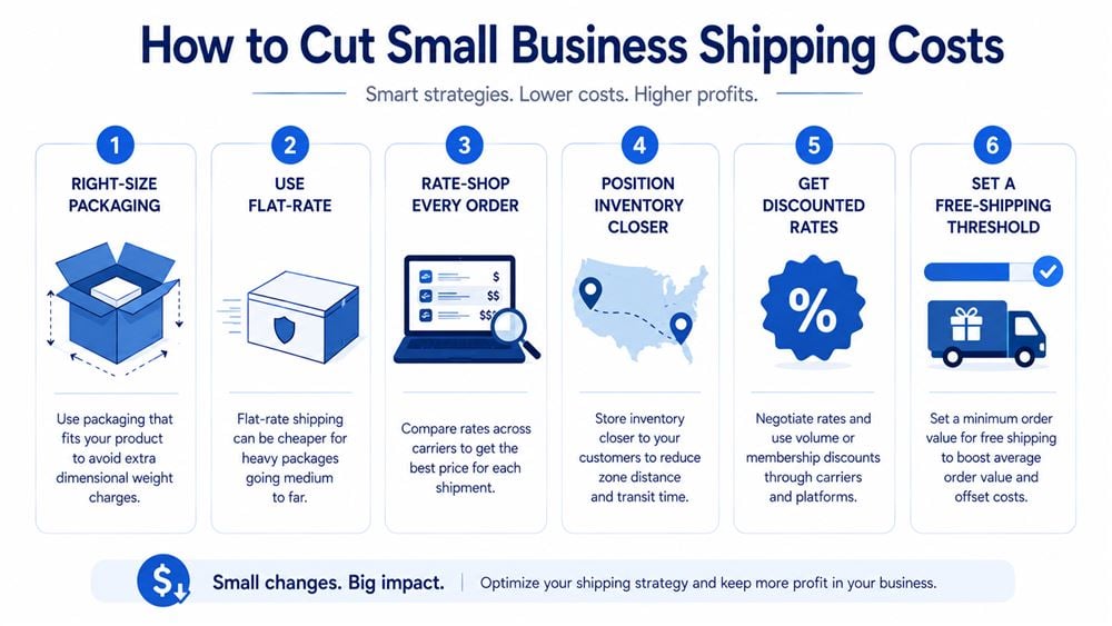 Infographic showing how to cut small business shipping costs