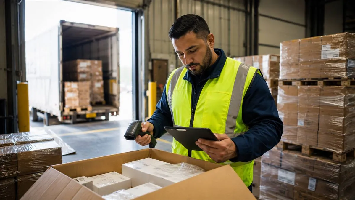 Worker verifying an inbound shipment at receiving to prevent inventory shrinkage