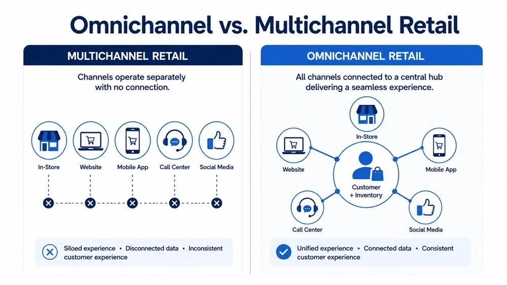 Infographic comparing omnichannel and multichannel retail