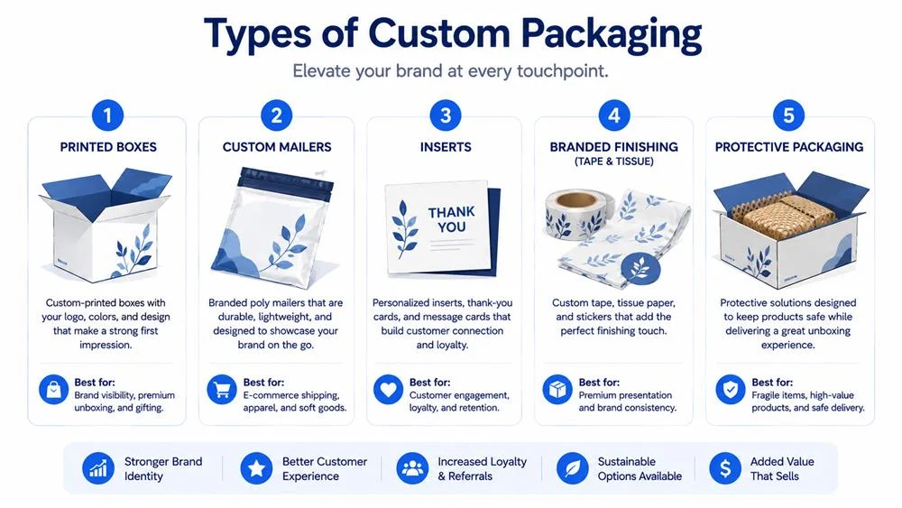 Infographic showing types of custom packaging